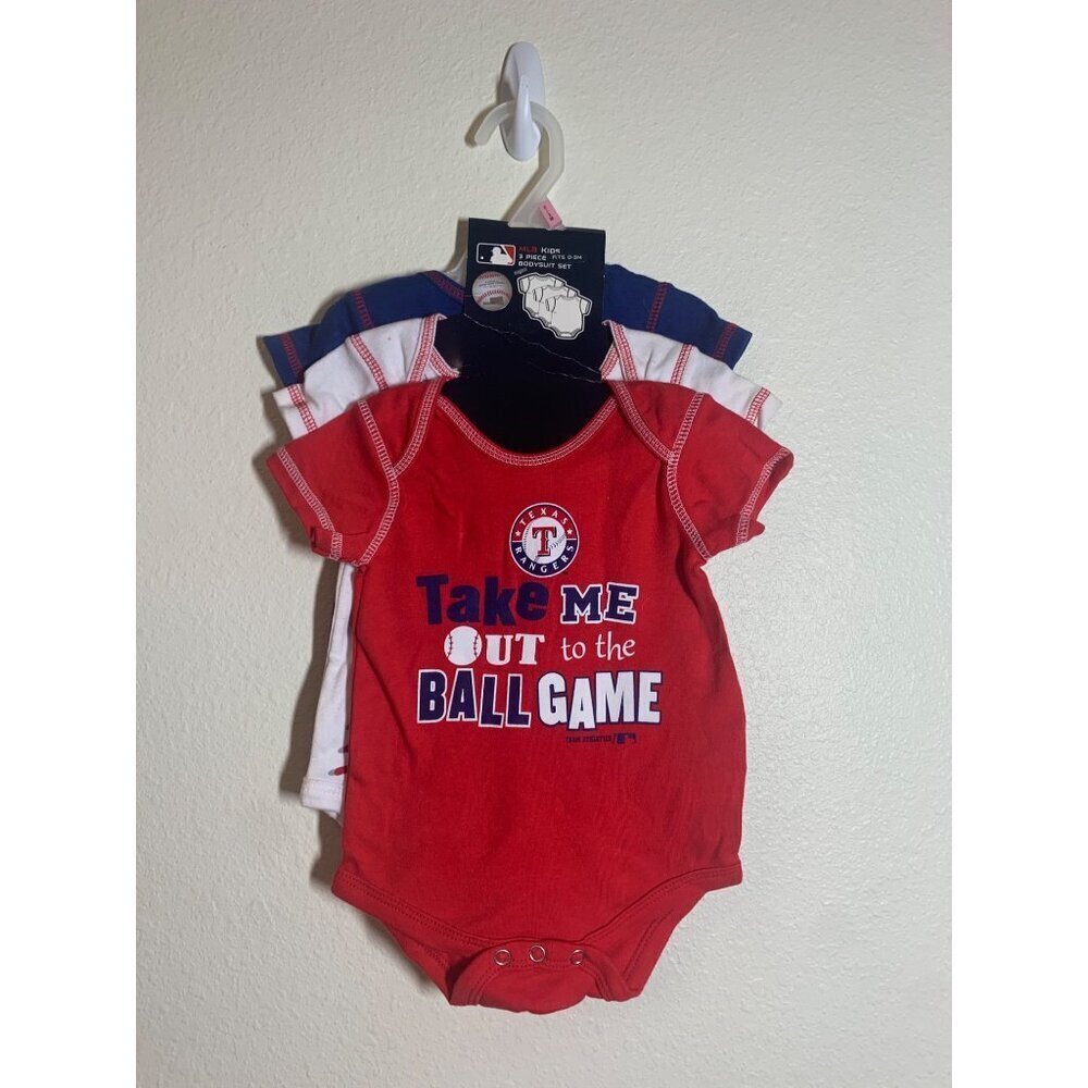 NWT Texas Rangers MLB Baby Bodysuits 3 Pack Sz 0-3 Months Unisex Casual Baseball